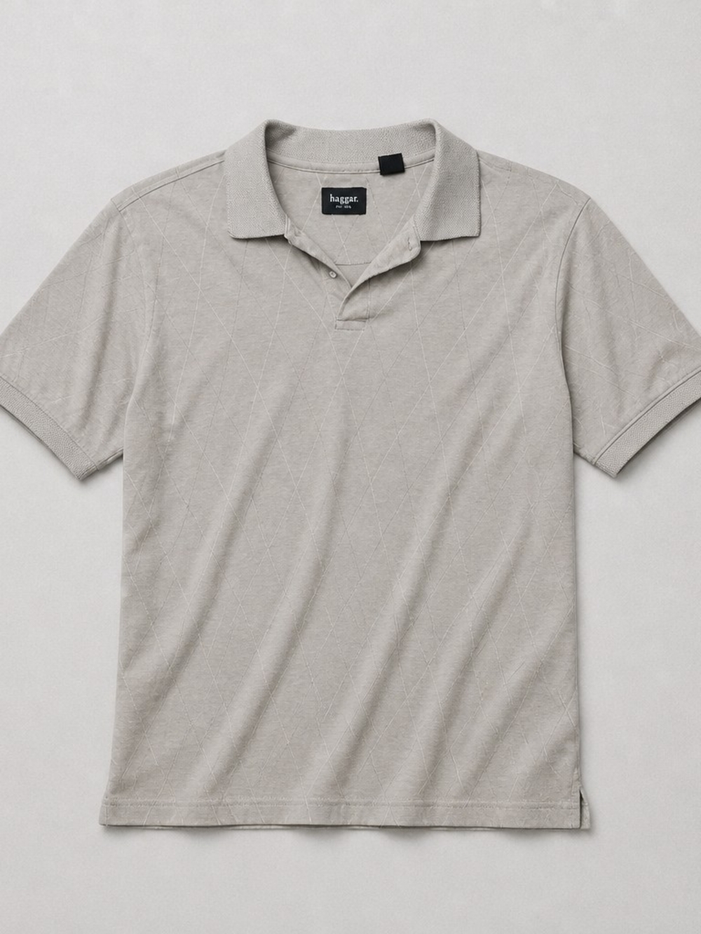 Haggar Men's Light Khaki Polo with Subtle Diamond Texture